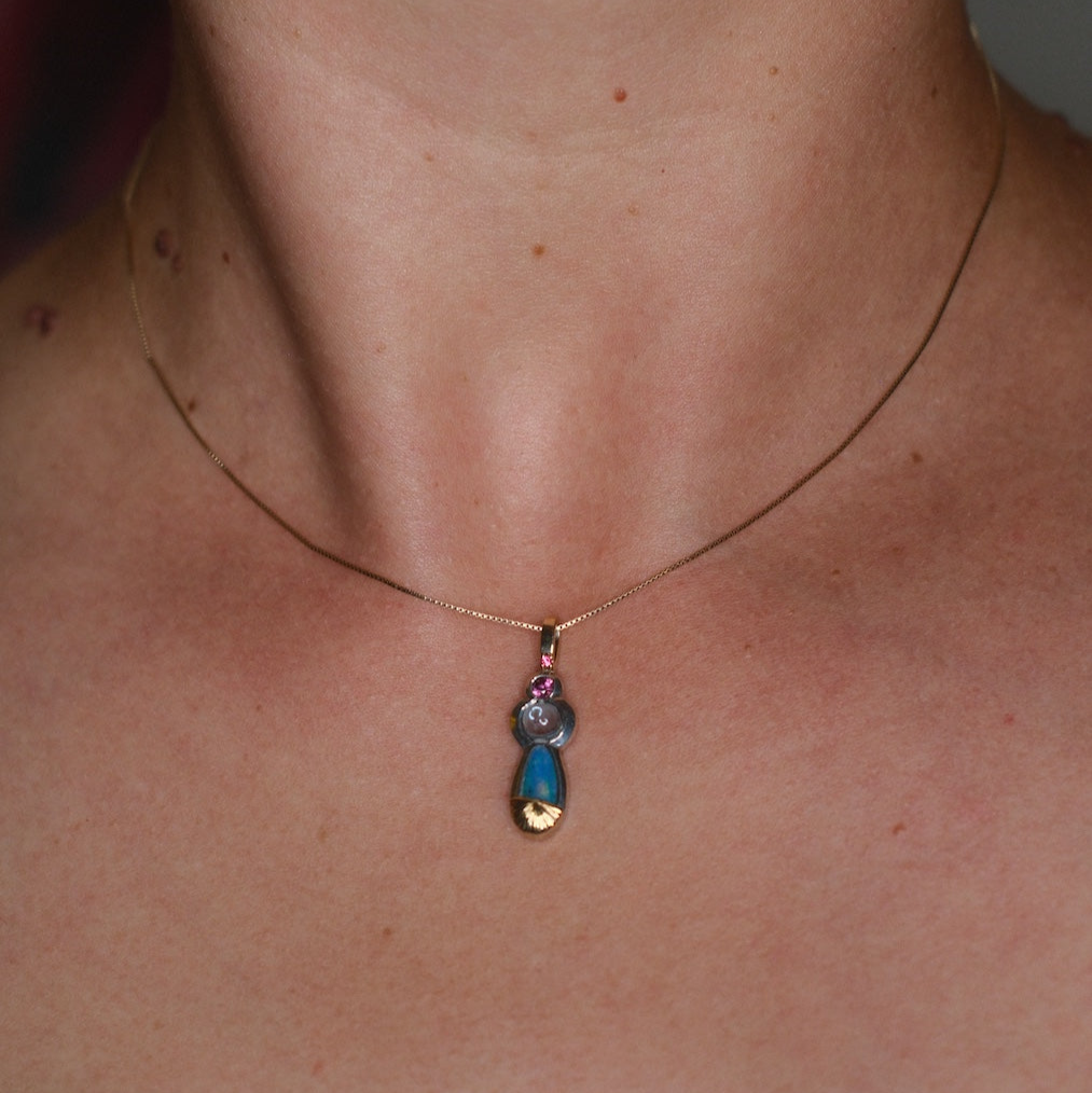 Opal, Aquamarine, Garnet + Pink Spinel Necklace