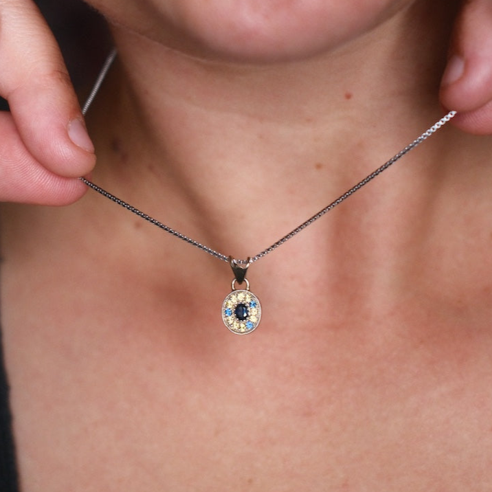 Yellow + Blue Sapphire Mini Pavé Necklace