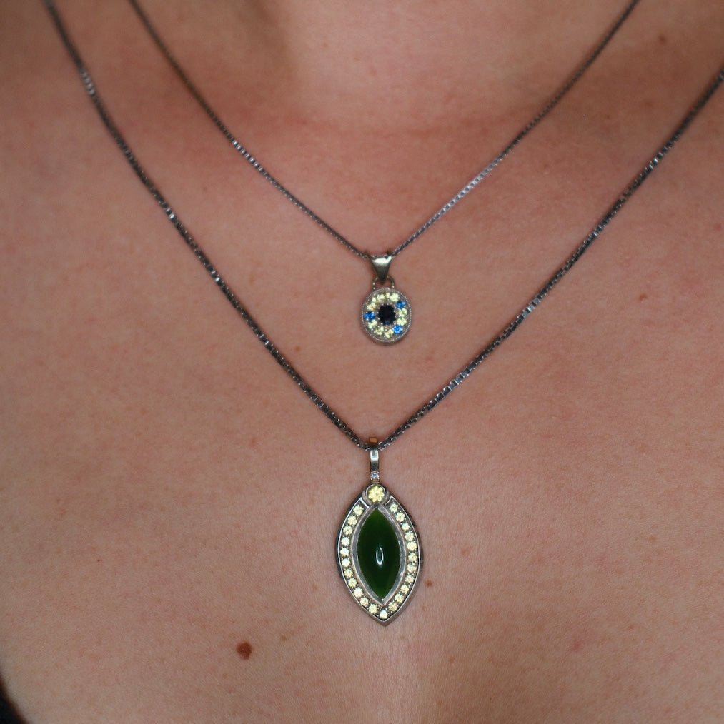 Yellow + Blue Sapphire Mini Pavé Necklace