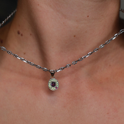Pink + Yellow Sapphire + Ruby Mini Pavé Necklace