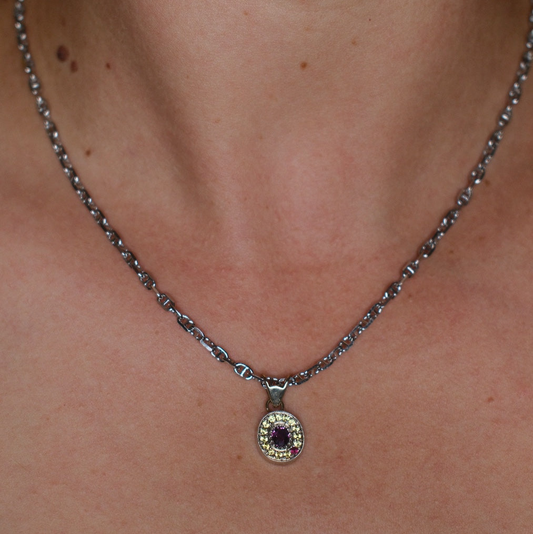 Pink + Yellow Sapphire + Ruby Mini Pavé Necklace