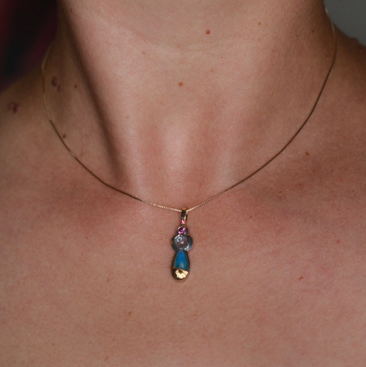 Opal, Aquamarine, Garnet + Pink Spinel Necklace