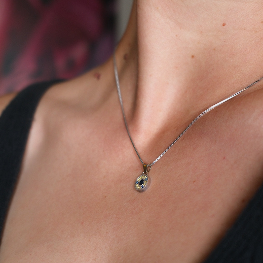 Yellow + Blue Sapphire Mini Pavé Necklace