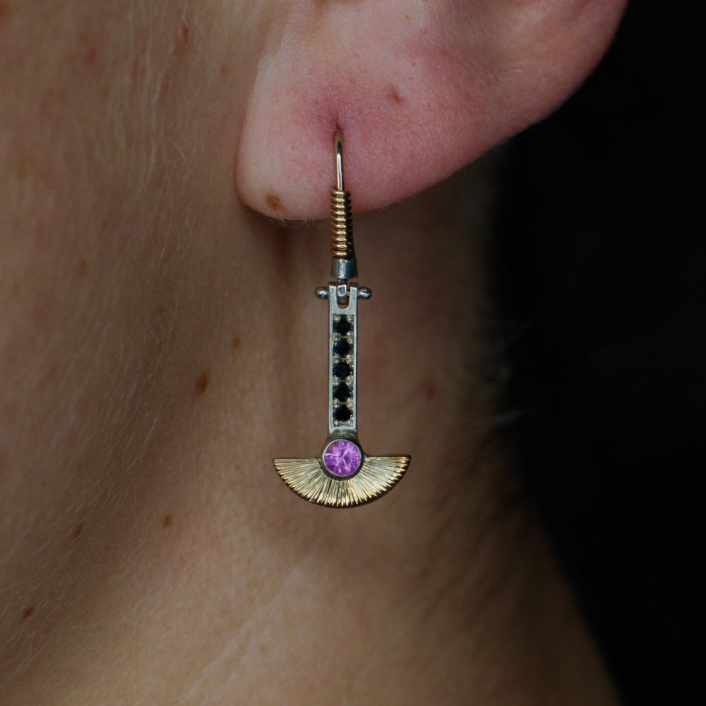 Rhodolite Garnet + Black Diamond Earrings