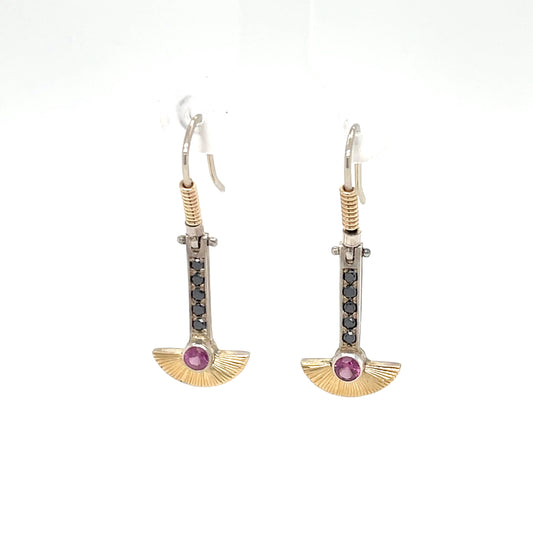 Rhodolite Garnet + Black Diamond Earrings