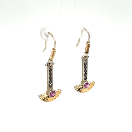 Rhodolite Garnet + Black Diamond Earrings