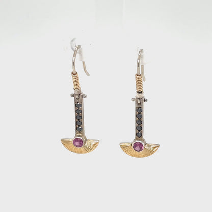 Rhodolite Garnet + Black Diamond Earrings