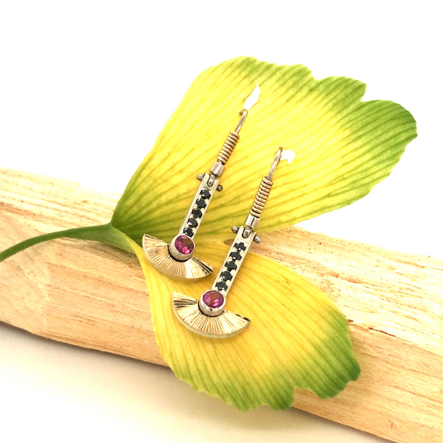 Rhodolite Garnet + Black Diamond Earrings